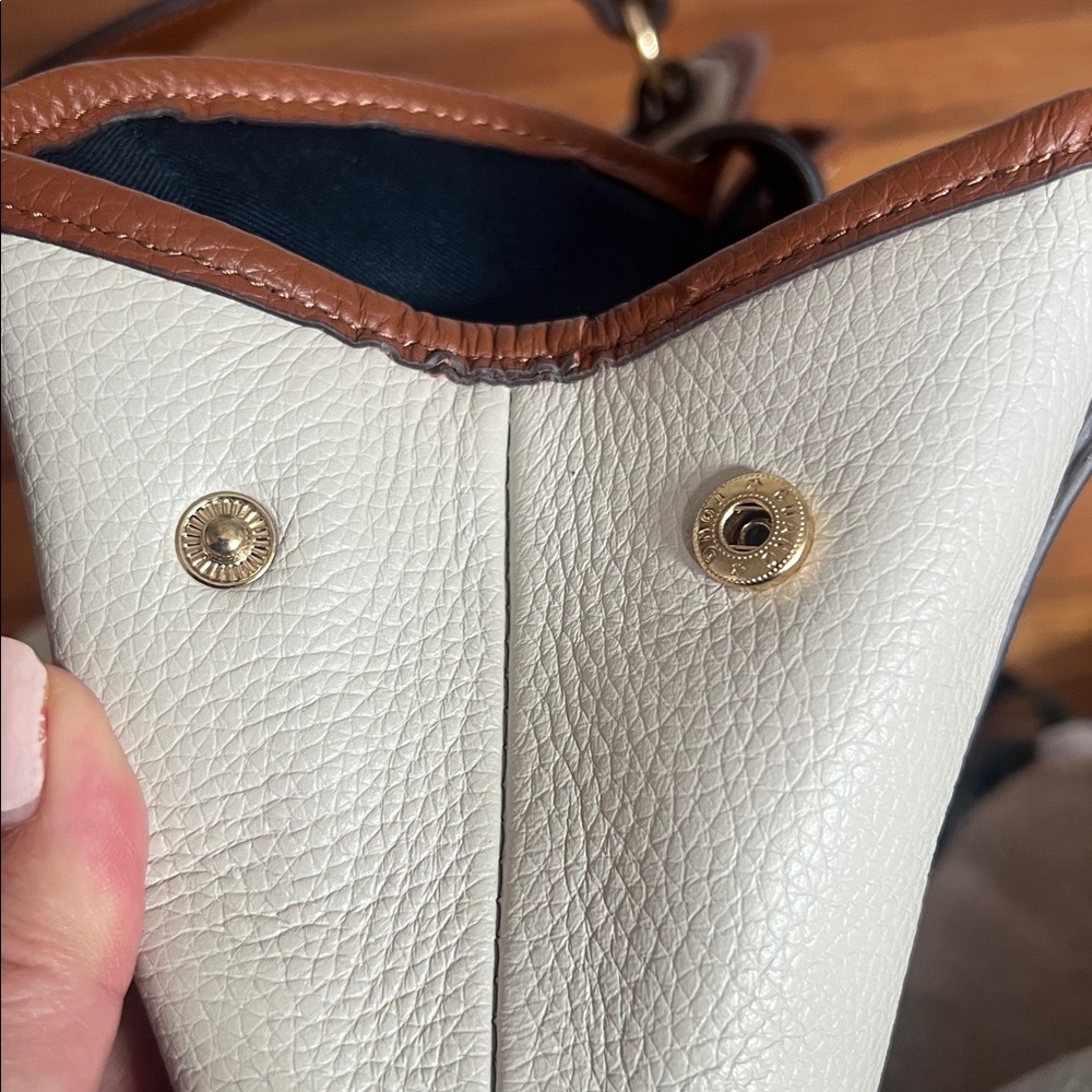 Vintage Tommy Hilfiger Pebbled Leather Tote Cream Cognac Preppy Y2K - Picture 5 of 10